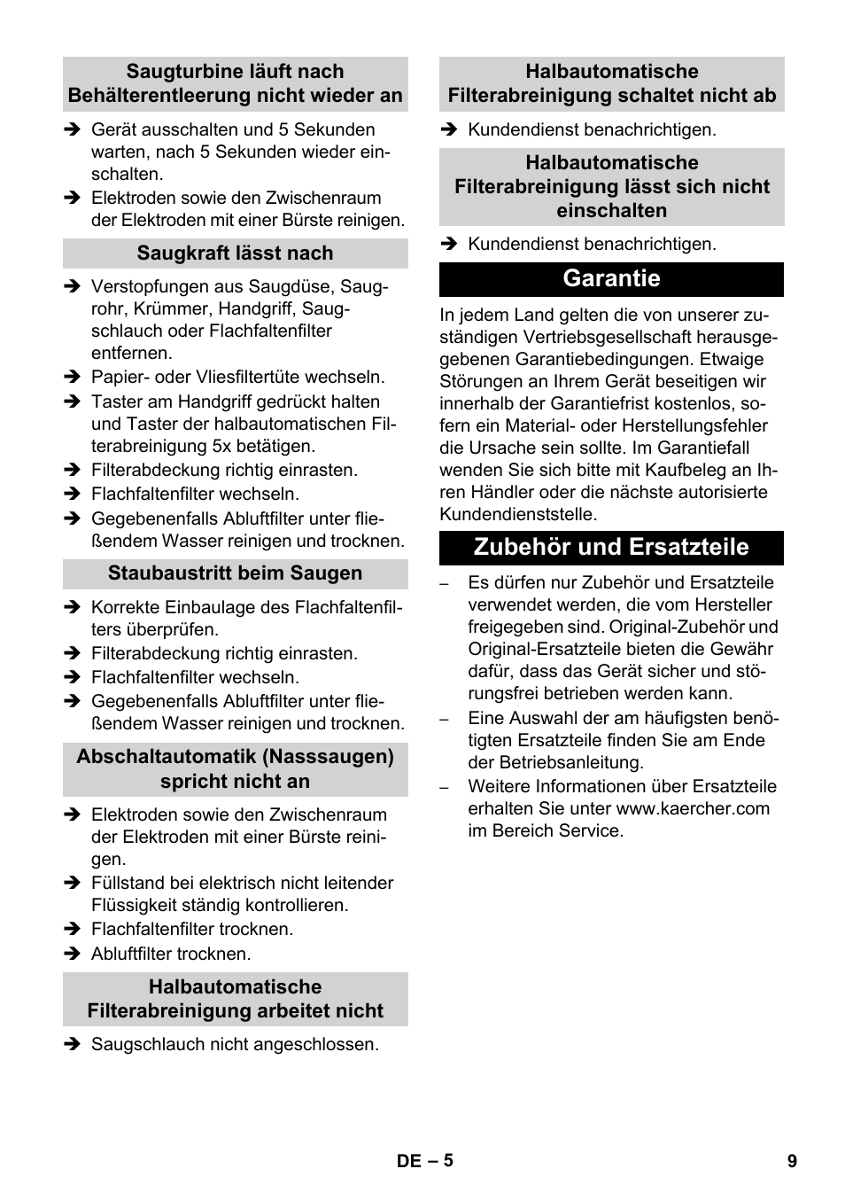 Garantie zubehör und ersatzteile | Karcher NT 14-1 Ap Te Adv User Manual | Page 9 / 200