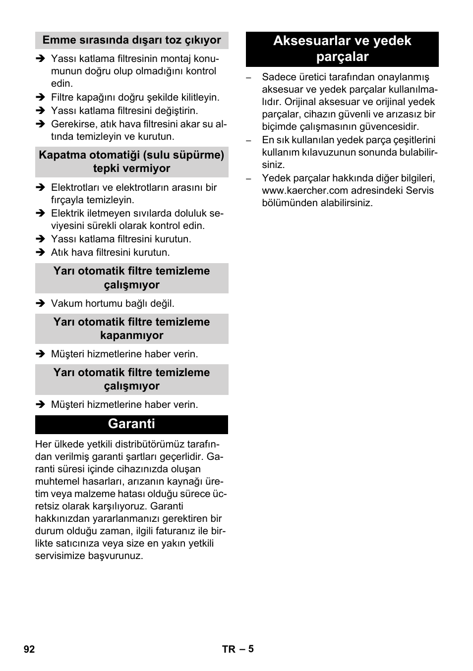 Garanti aksesuarlar ve yedek parçalar | Karcher NT 14-1 Ap Te Adv User Manual | Page 92 / 200