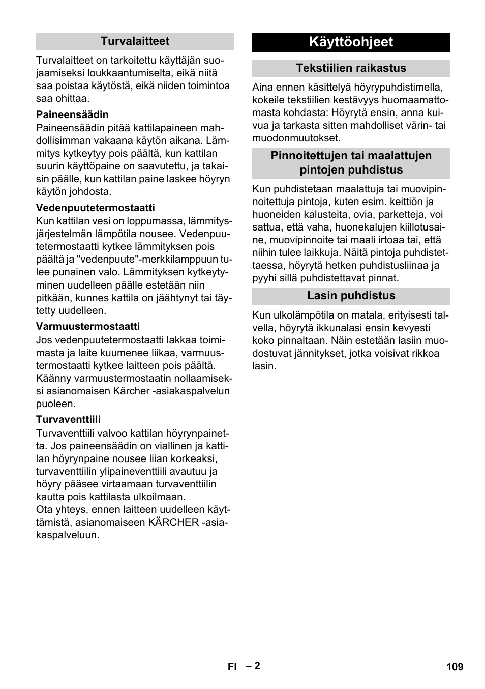 Käyttöohjeet | Karcher DE 4002 EU User Manual | Page 109 / 254