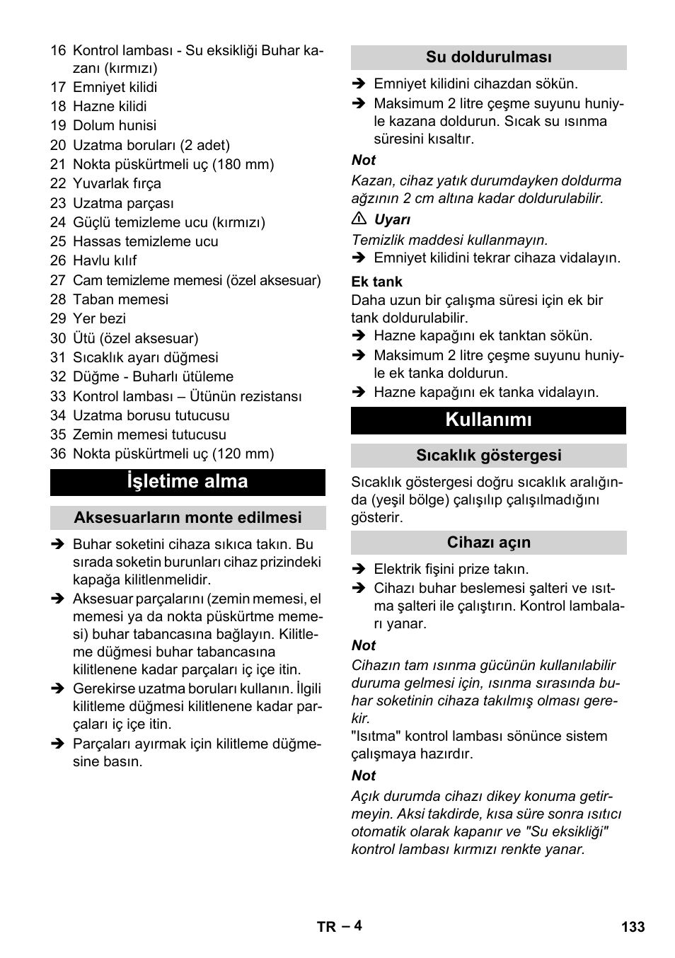 Işletime alma, Kullanımı | Karcher DE 4002 EU User Manual | Page 133 / 254