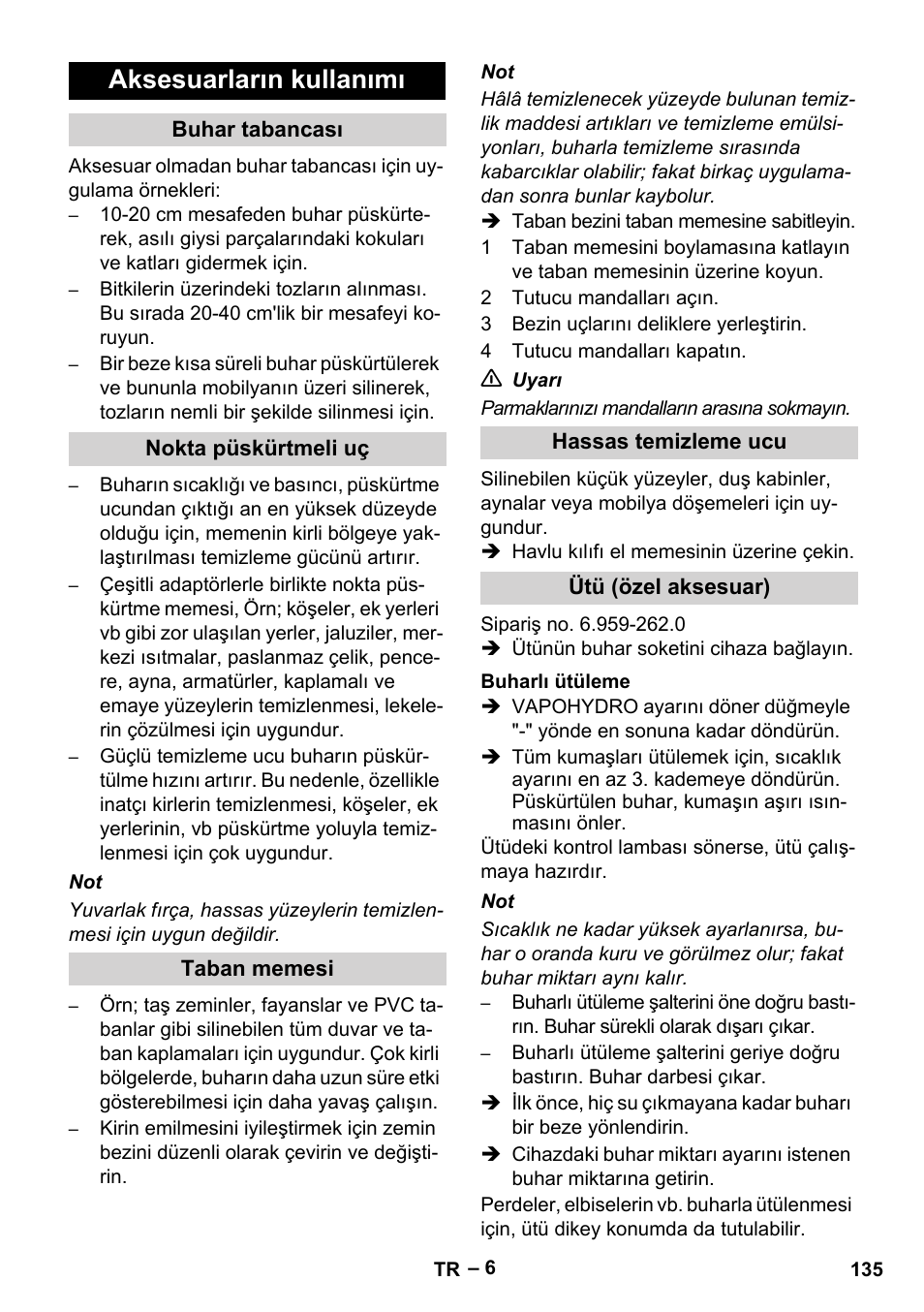 Aksesuarların kullanımı | Karcher DE 4002 EU User Manual | Page 135 / 254