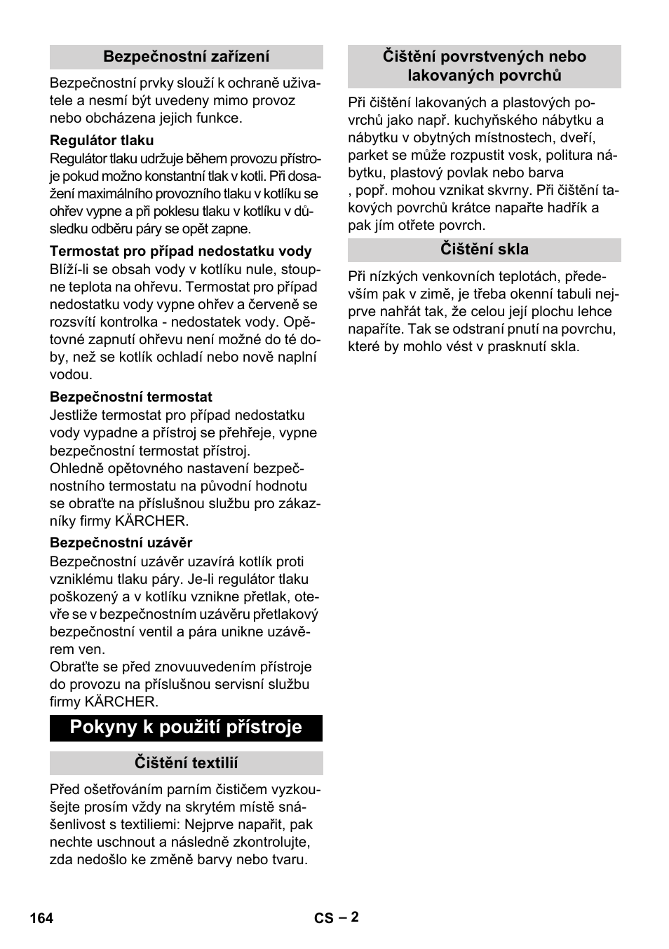 Pokyny k použití přístroje | Karcher DE 4002 EU User Manual | Page 164 / 254