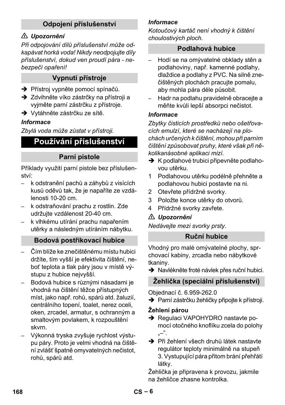 Používání příslušenství | Karcher DE 4002 EU User Manual | Page 168 / 254