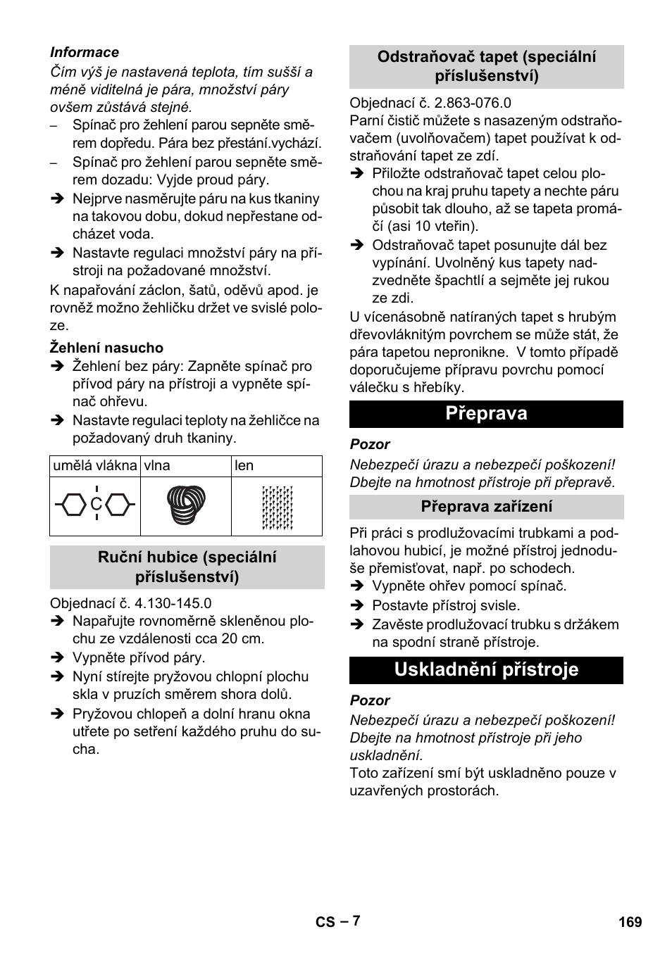 Přeprava, Uskladnění přístroje | Karcher DE 4002 EU User Manual | Page 169 / 254