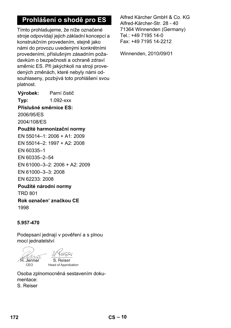 Prohlášení o shodě pro es | Karcher DE 4002 EU User Manual | Page 172 / 254