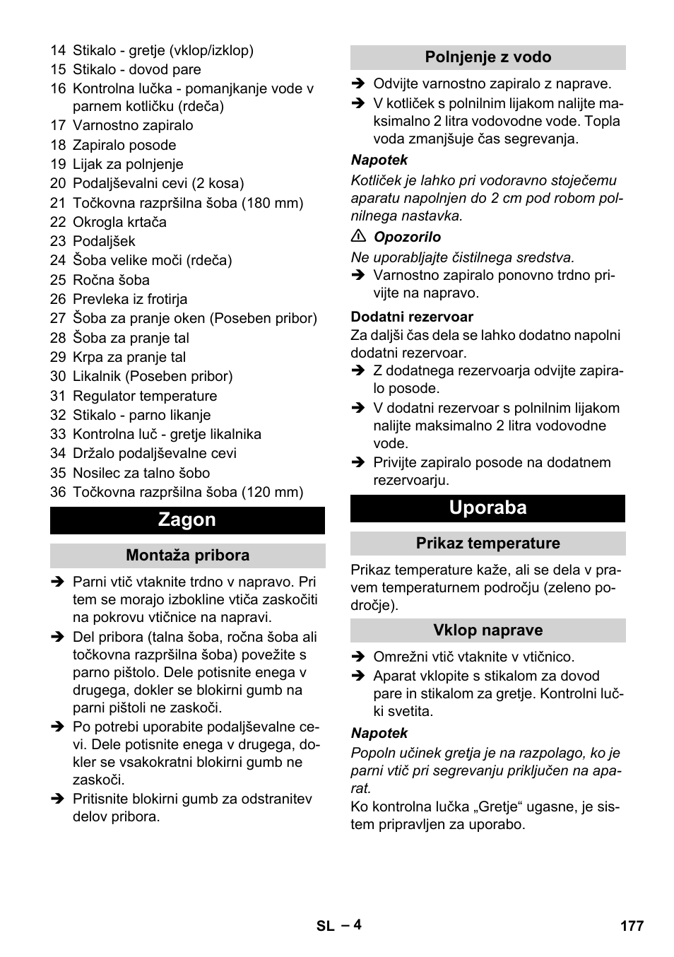 Zagon, Uporaba | Karcher DE 4002 EU User Manual | Page 177 / 254