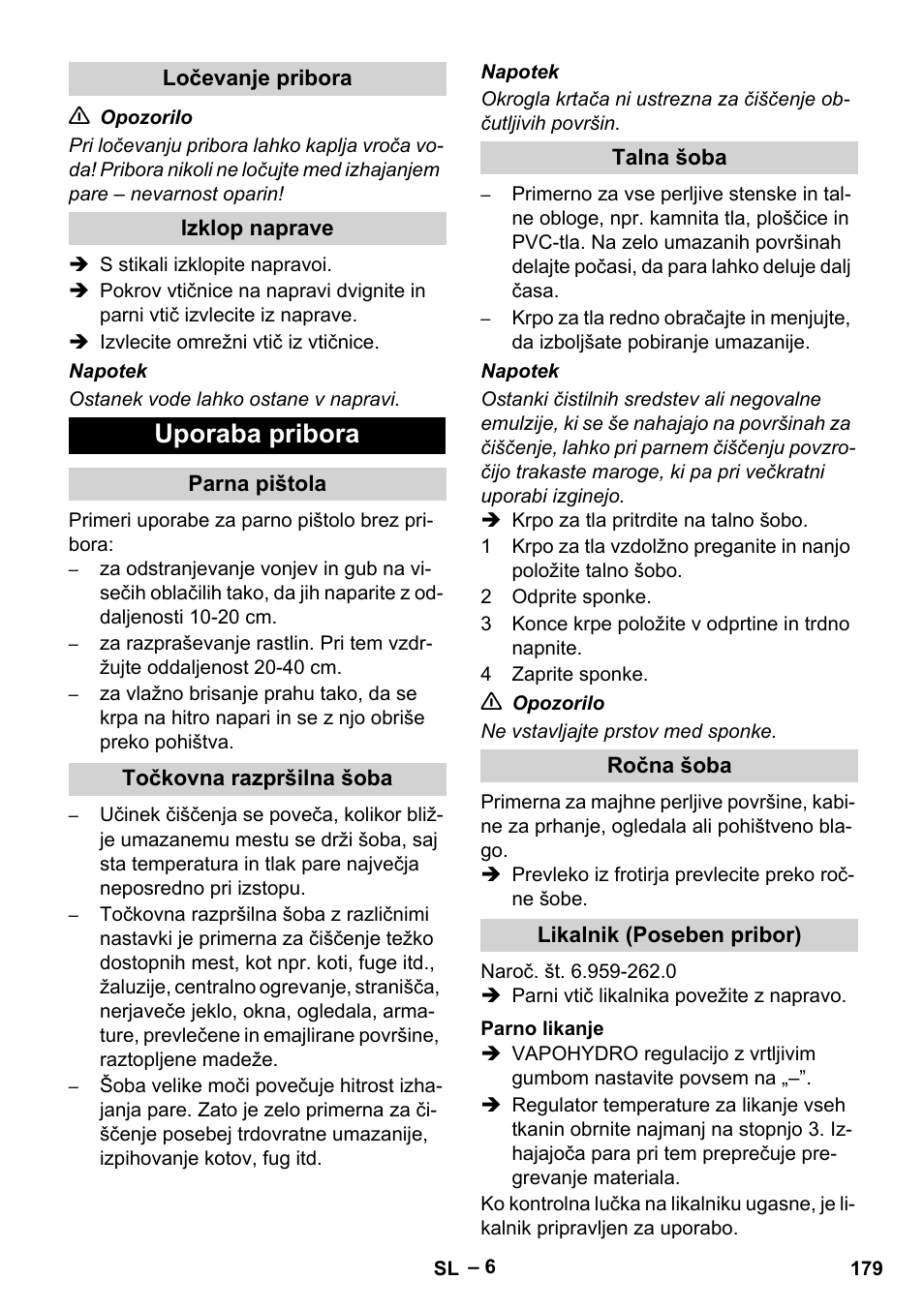 Uporaba pribora | Karcher DE 4002 EU User Manual | Page 179 / 254