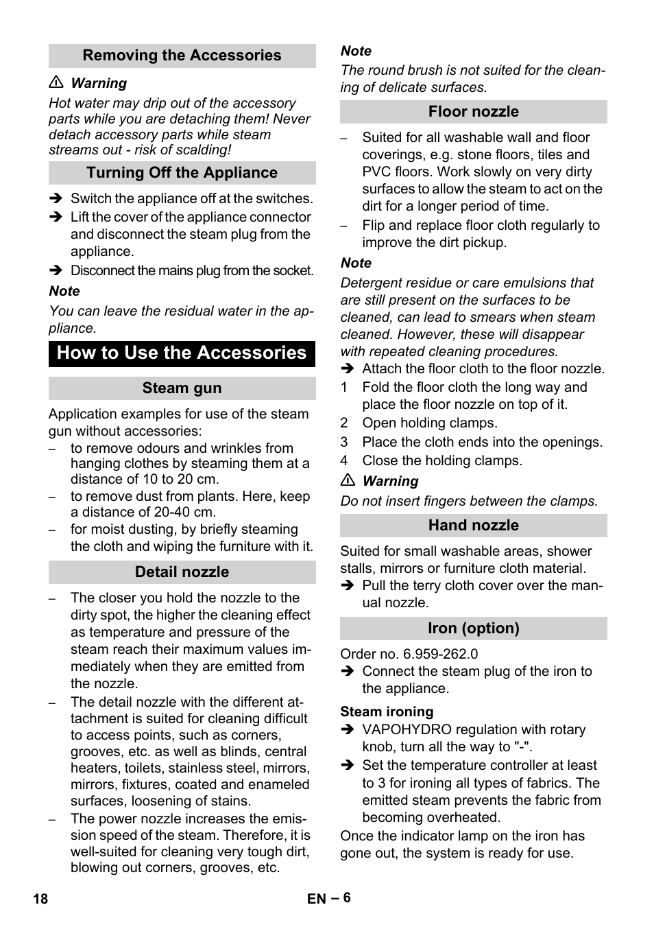 How to use the accessories | Karcher DE 4002 EU User Manual | Page 18 / 254
