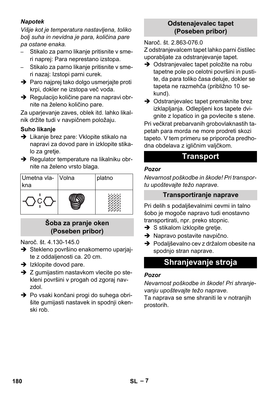 Transport, Shranjevanje stroja | Karcher DE 4002 EU User Manual | Page 180 / 254