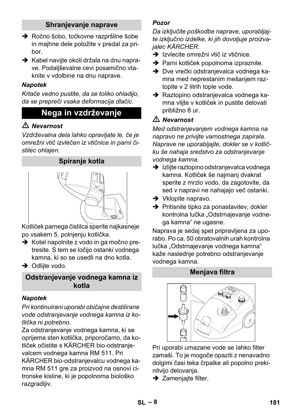 Nega in vzdrževanje | Karcher DE 4002 EU User Manual | Page 181 / 254