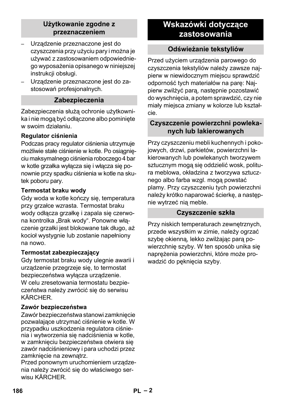 Wskazówki dotyczące zastosowania | Karcher DE 4002 EU User Manual | Page 186 / 254