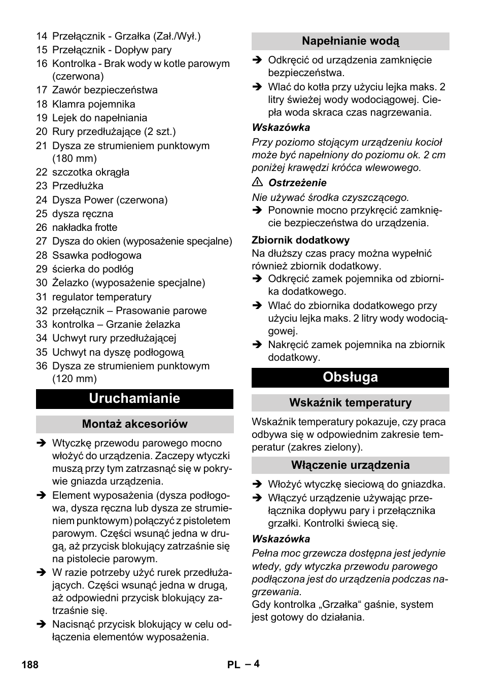 Uruchamianie, Obsługa | Karcher DE 4002 EU User Manual | Page 188 / 254