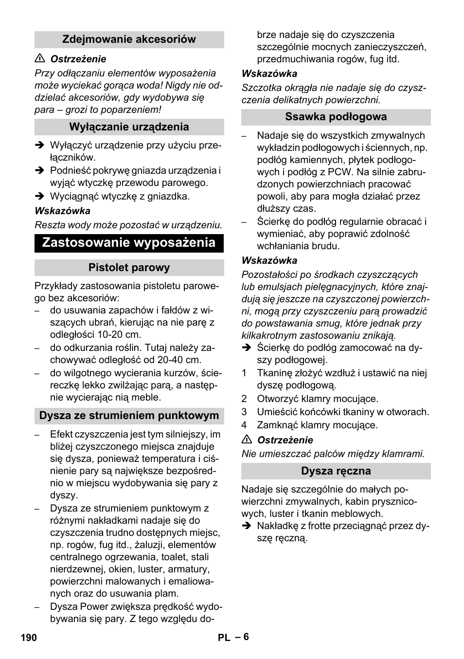 Zastosowanie wyposażenia | Karcher DE 4002 EU User Manual | Page 190 / 254