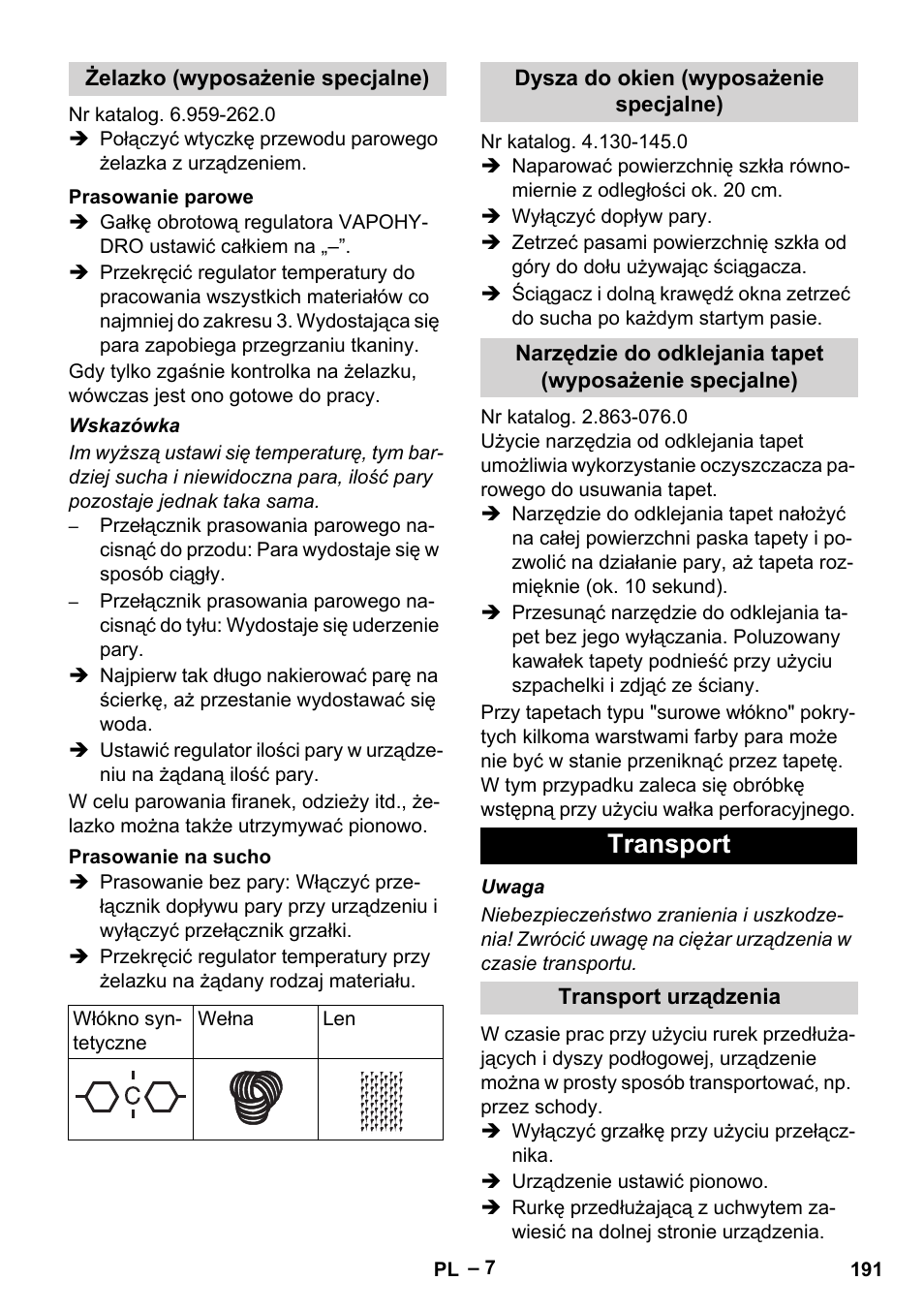 Transport | Karcher DE 4002 EU User Manual | Page 191 / 254