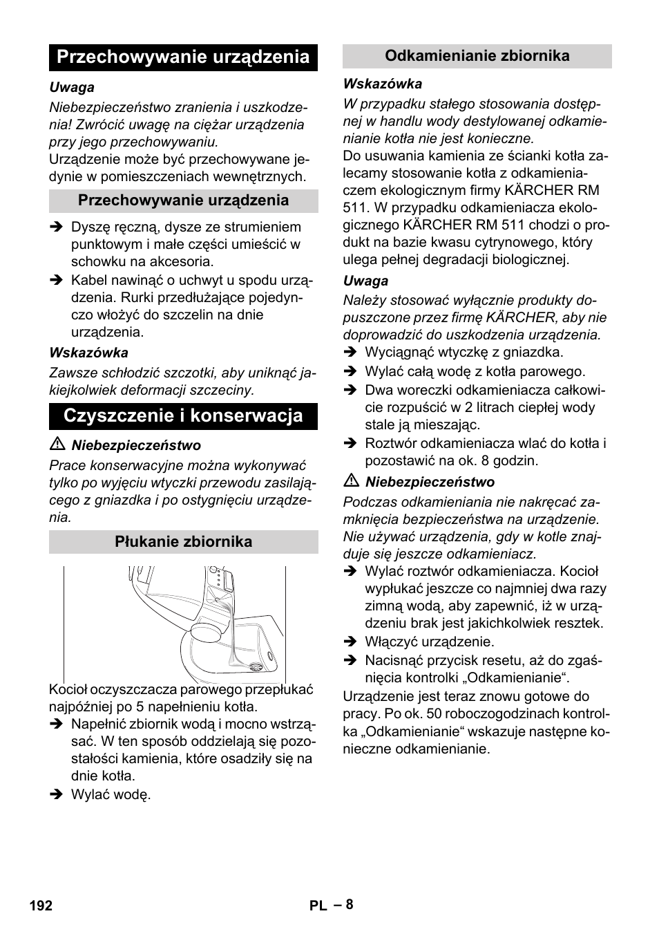 Przechowywanie urządzenia, Czyszczenie i konserwacja | Karcher DE 4002 EU User Manual | Page 192 / 254