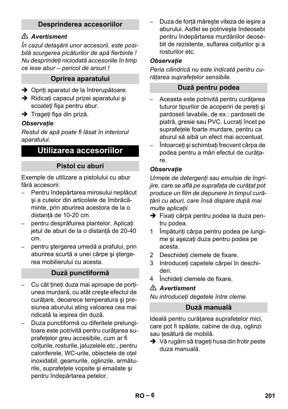 Utilizarea accesoriilor | Karcher DE 4002 EU User Manual | Page 201 / 254