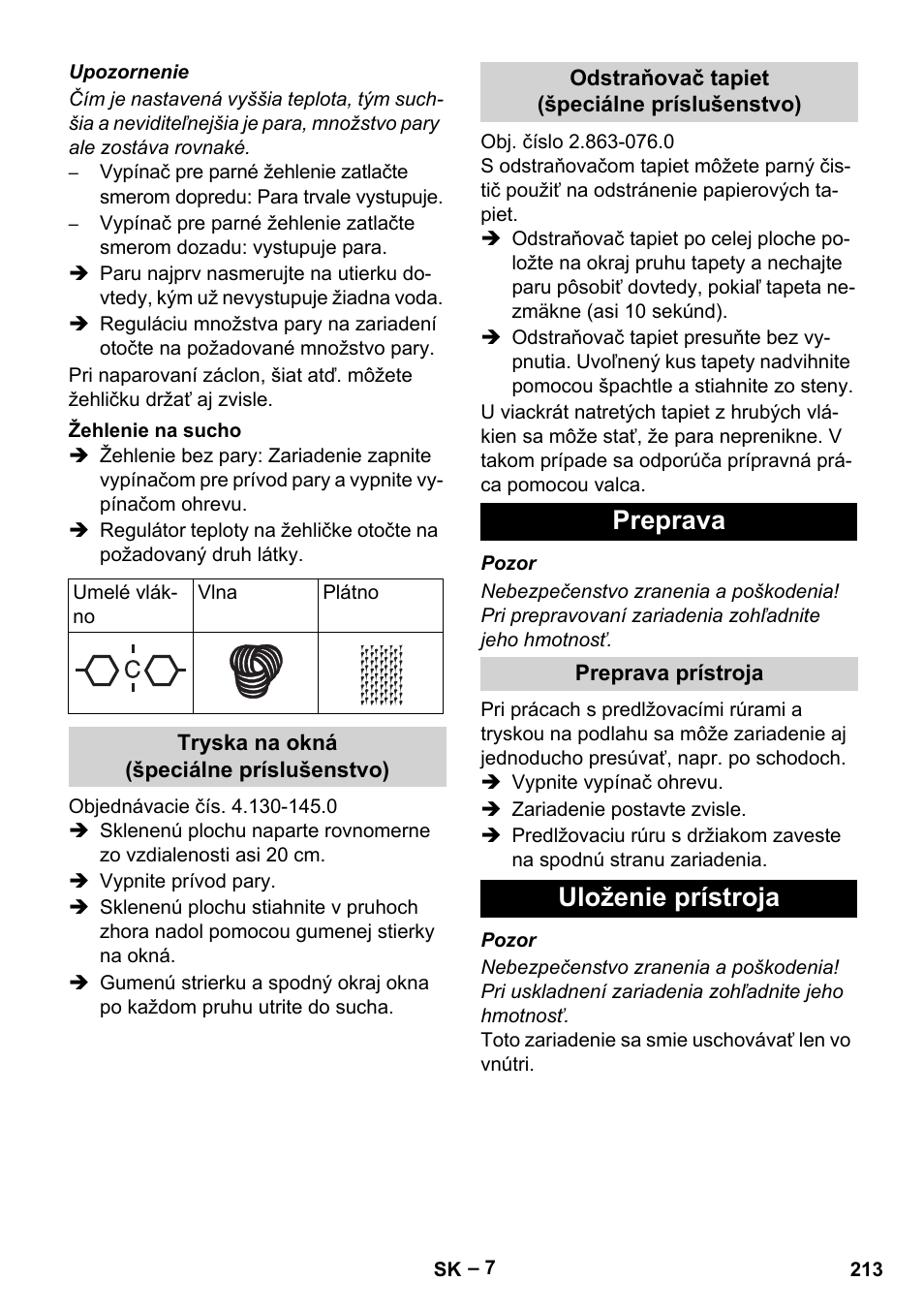 Preprava, Uloženie prístroja | Karcher DE 4002 EU User Manual | Page 213 / 254