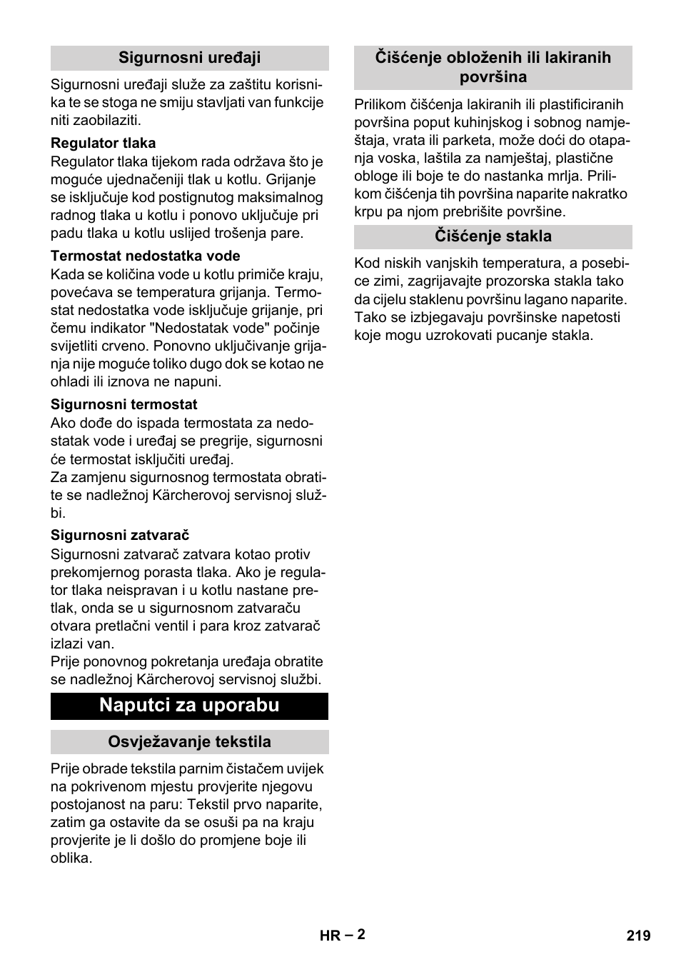 Naputci za uporabu | Karcher DE 4002 EU User Manual | Page 219 / 254
