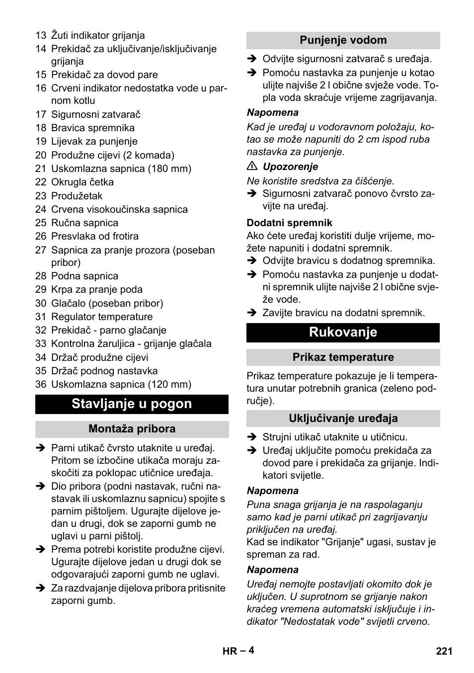 Stavljanje u pogon, Rukovanje | Karcher DE 4002 EU User Manual | Page 221 / 254