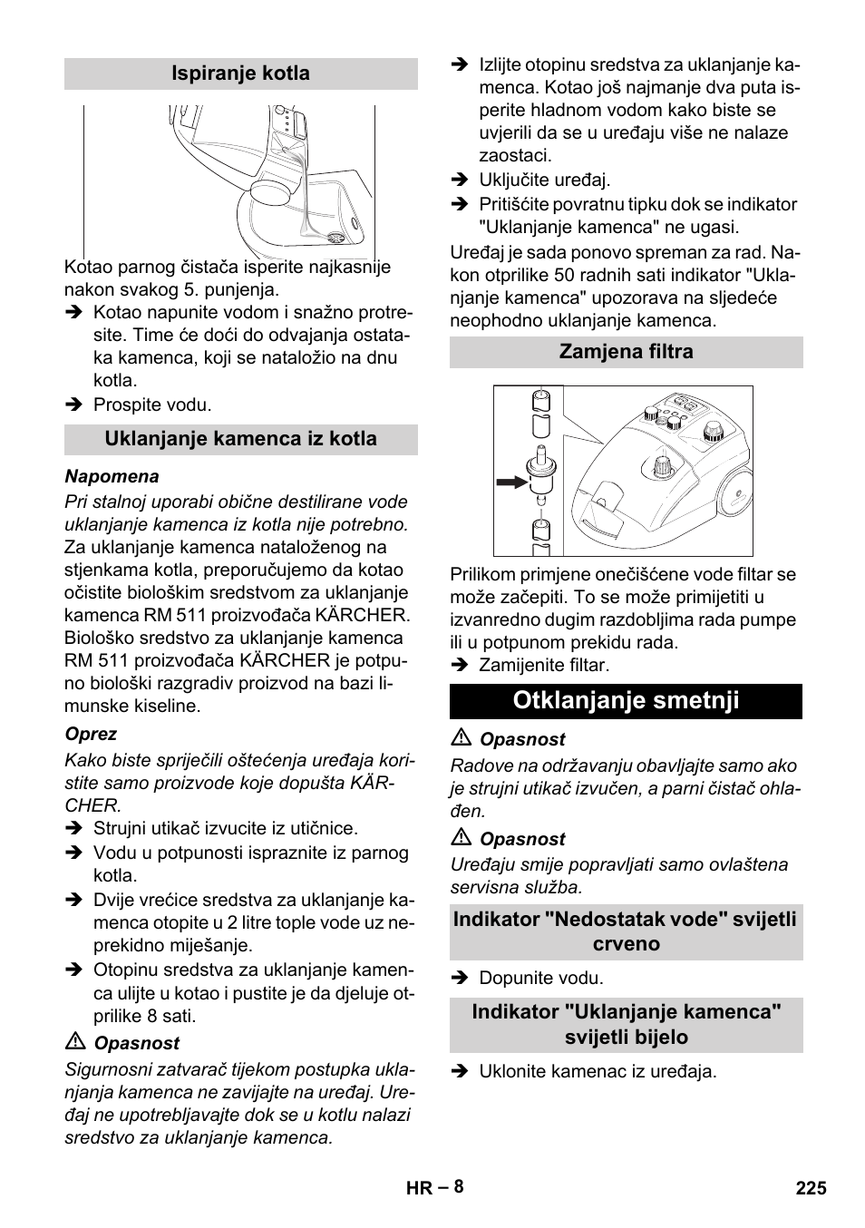 Otklanjanje smetnji | Karcher DE 4002 EU User Manual | Page 225 / 254
