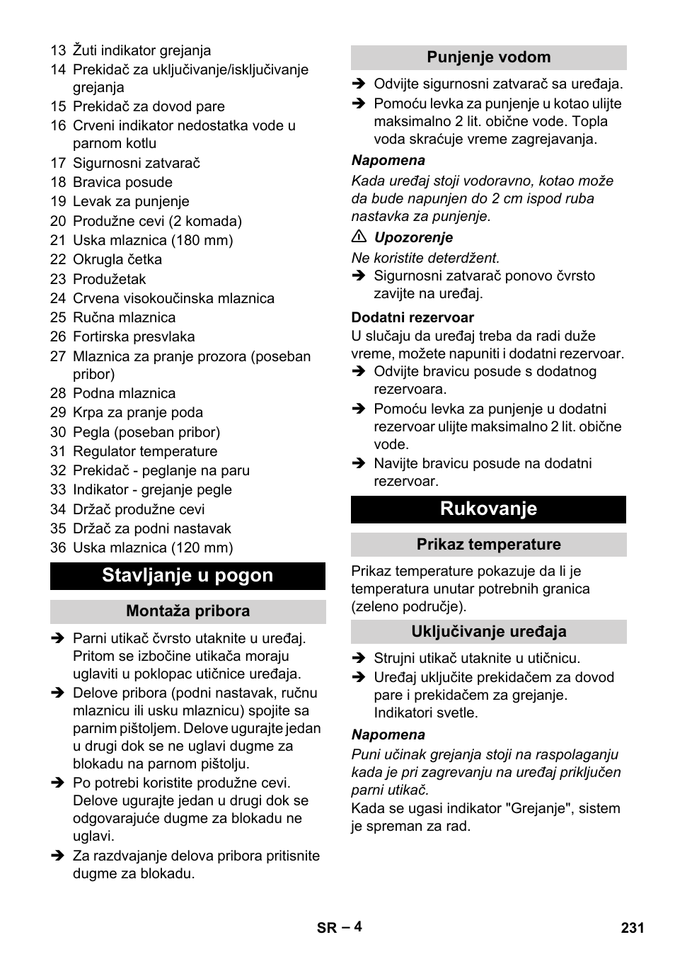 Stavljanje u pogon, Rukovanje | Karcher DE 4002 EU User Manual | Page 231 / 254