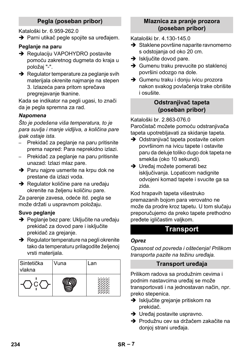 Transport | Karcher DE 4002 EU User Manual | Page 234 / 254