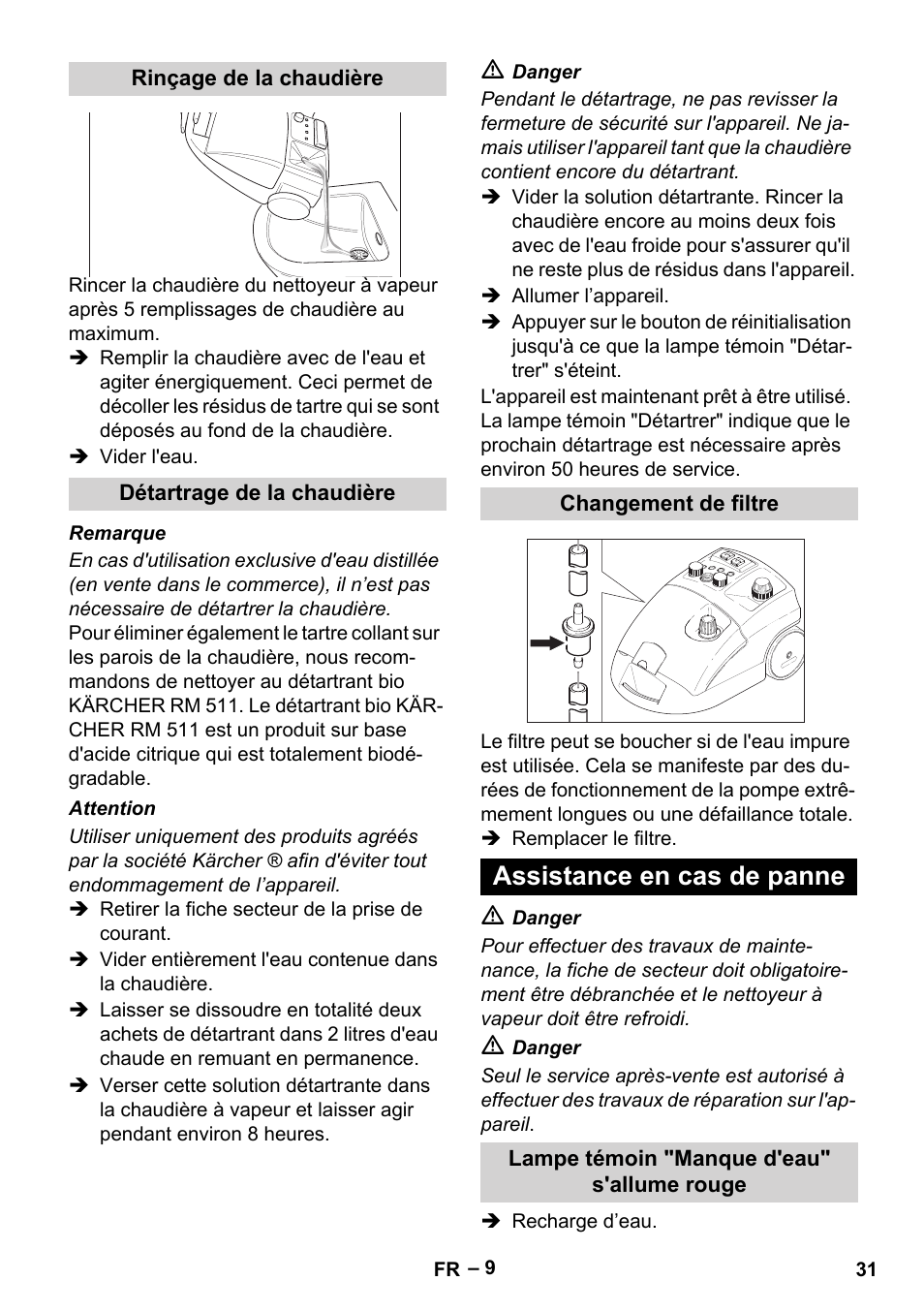 Assistance en cas de panne | Karcher DE 4002 EU User Manual | Page 31 / 254