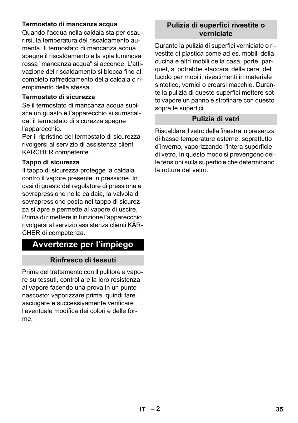 Avvertenze per l’impiego | Karcher DE 4002 EU User Manual | Page 35 / 254