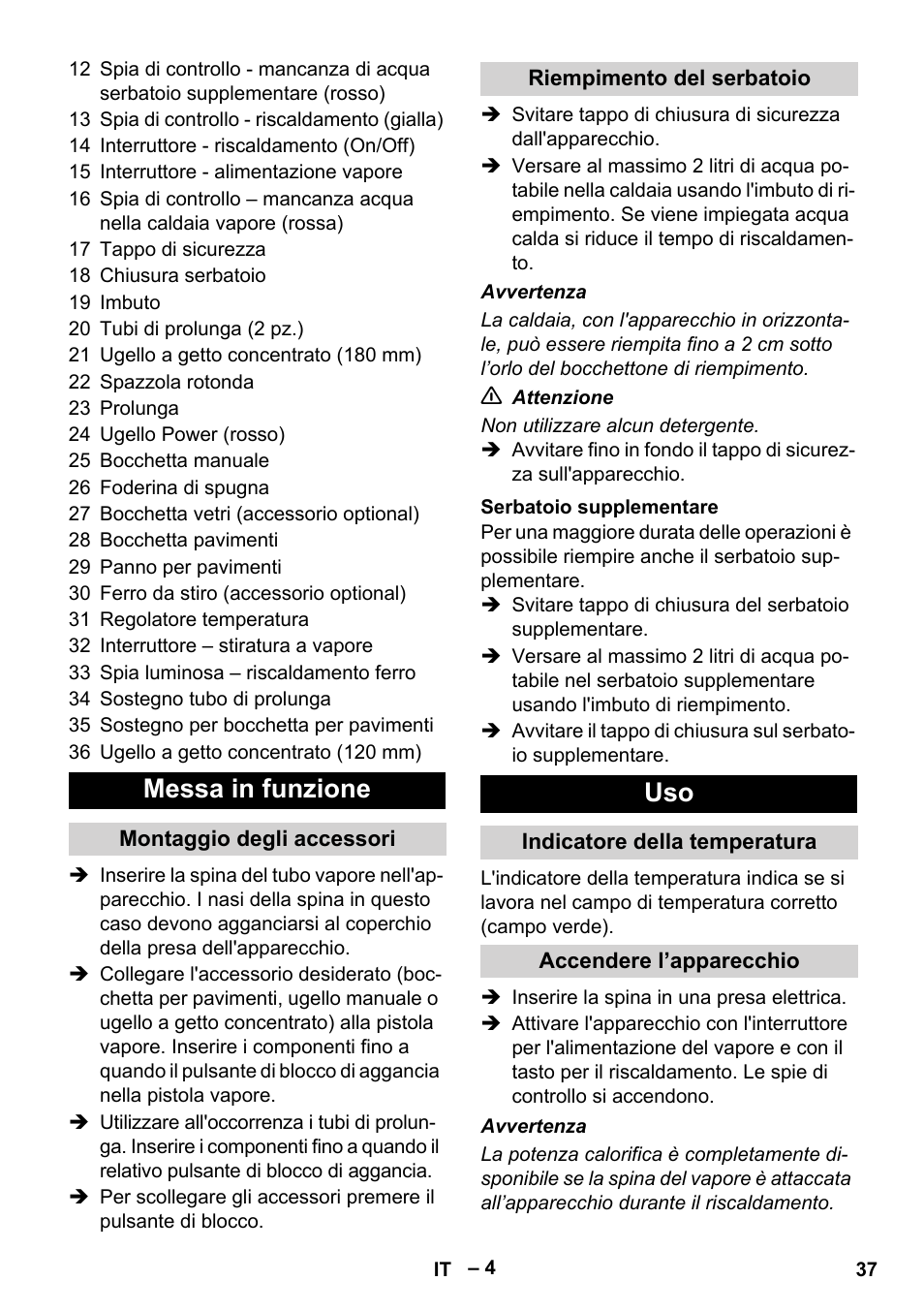 Messa in funzione | Karcher DE 4002 EU User Manual | Page 37 / 254