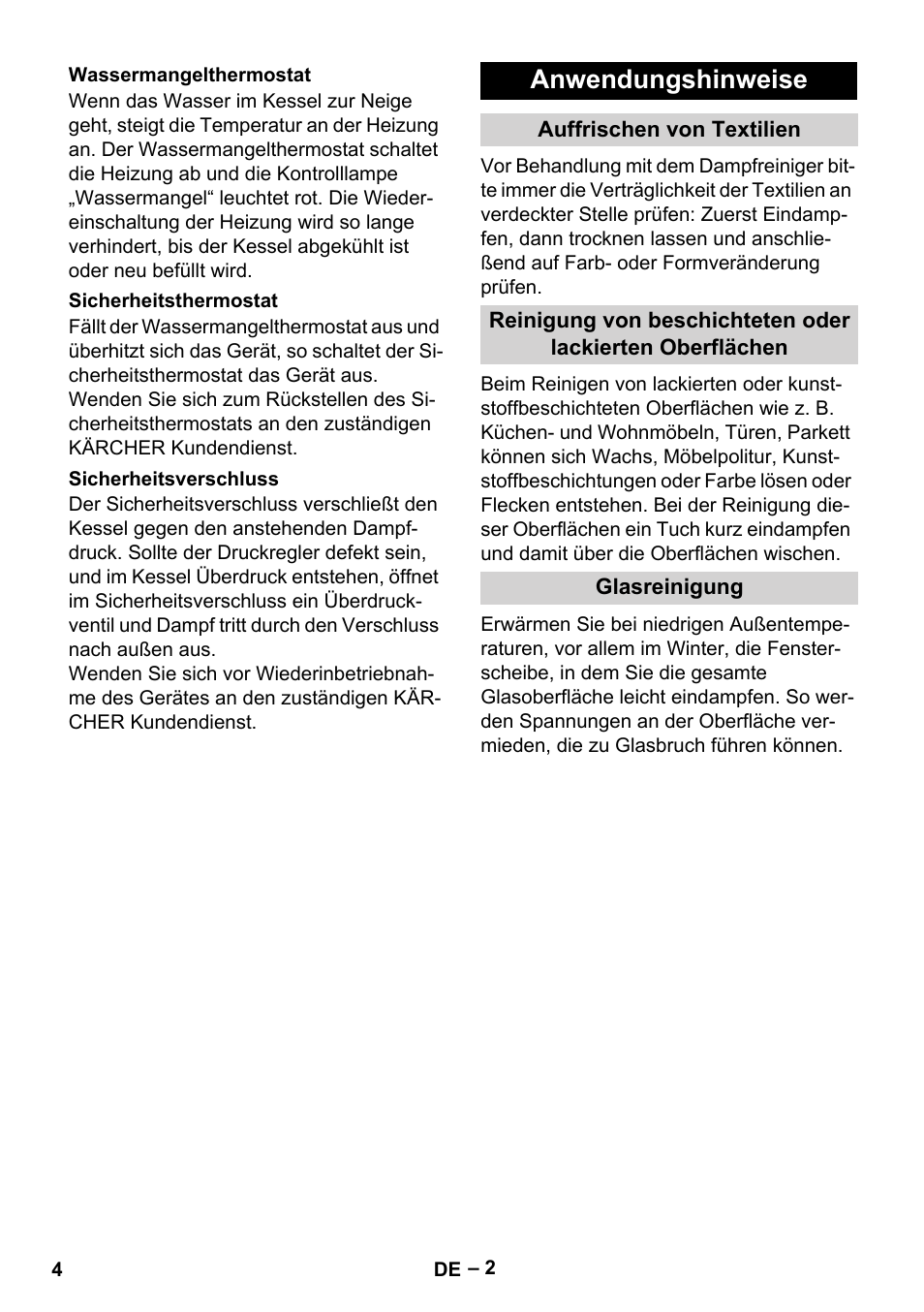 Anwendungshinweise | Karcher DE 4002 EU User Manual | Page 4 / 254