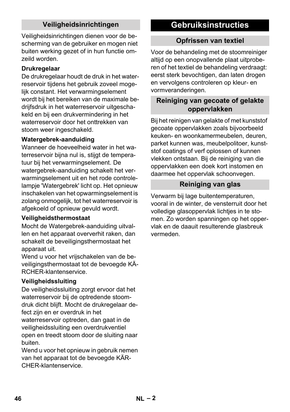 Gebruiksinstructies | Karcher DE 4002 EU User Manual | Page 46 / 254