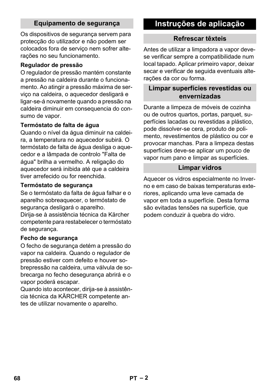 Instruções de aplicação | Karcher DE 4002 EU User Manual | Page 68 / 254