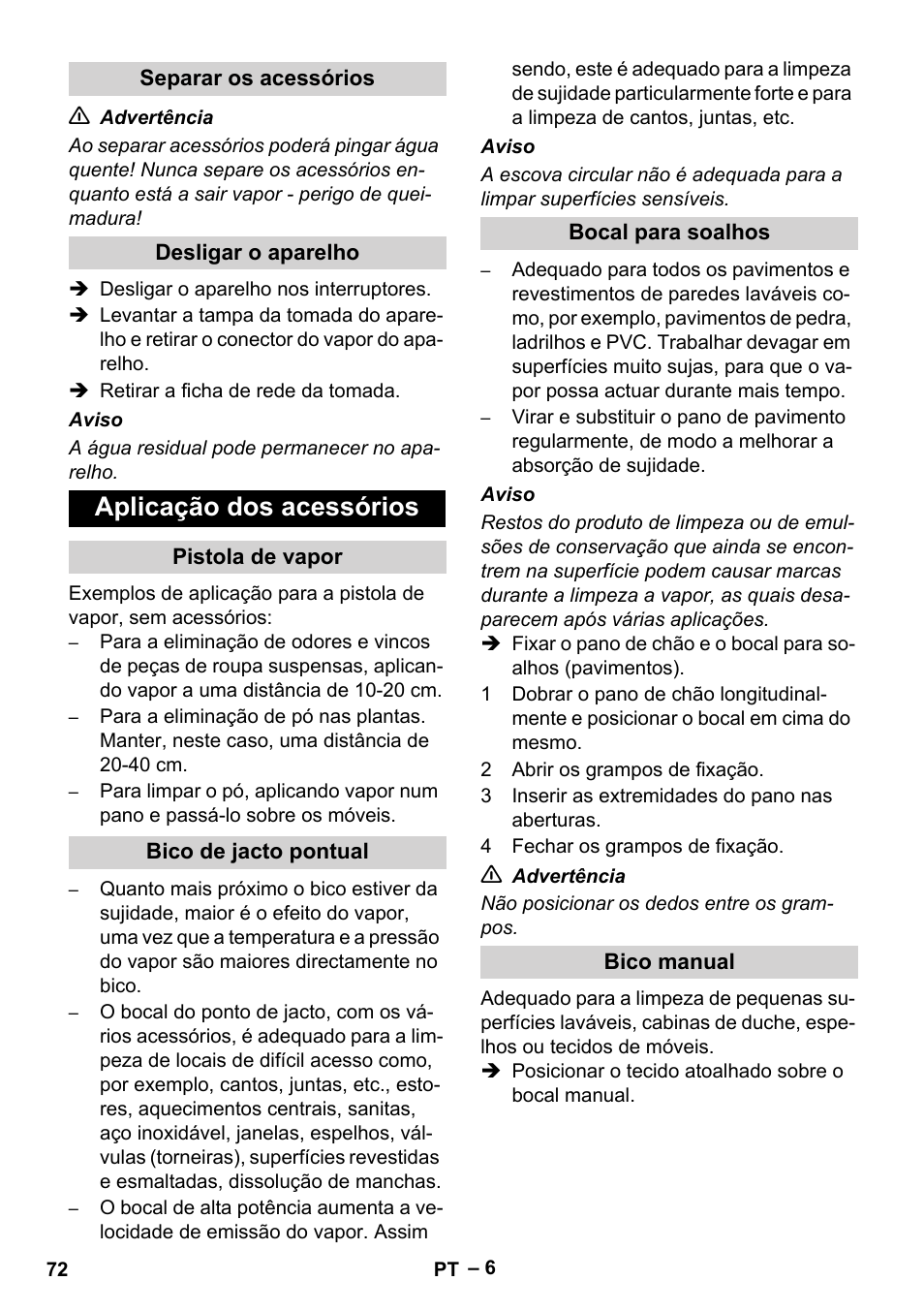 Aplicação dos acessórios | Karcher DE 4002 EU User Manual | Page 72 / 254