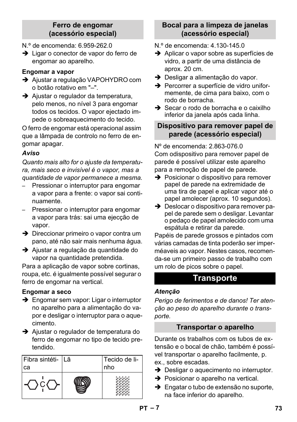 Transporte | Karcher DE 4002 EU User Manual | Page 73 / 254