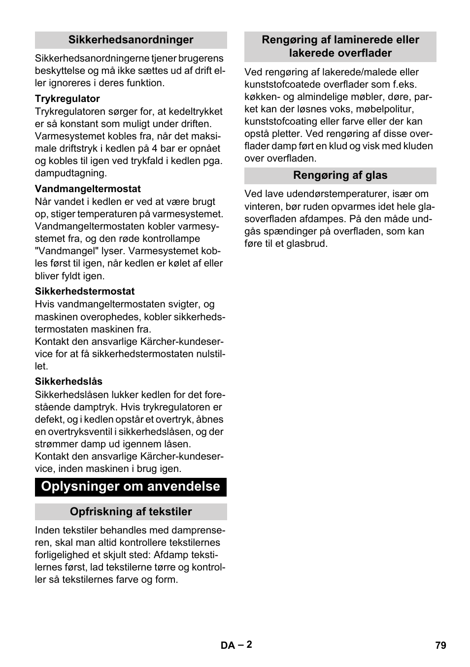 Oplysninger om anvendelse | Karcher DE 4002 EU User Manual | Page 79 / 254