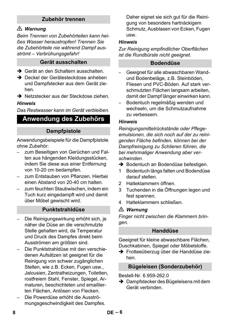 Anwendung des zubehörs | Karcher DE 4002 EU User Manual | Page 8 / 254