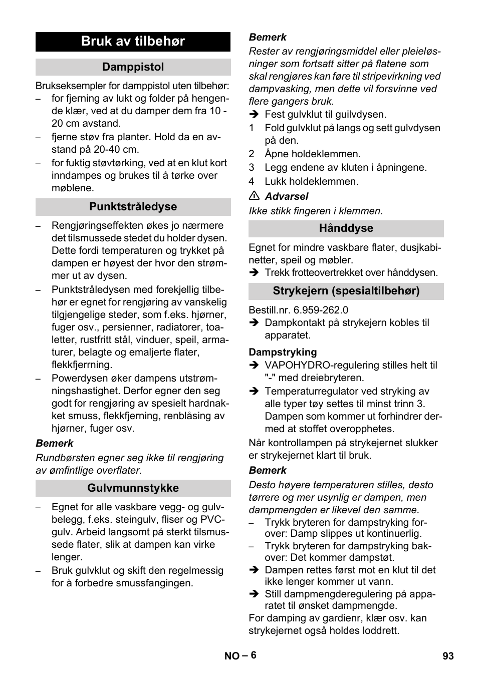 Bruk av tilbehør | Karcher DE 4002 EU User Manual | Page 93 / 254