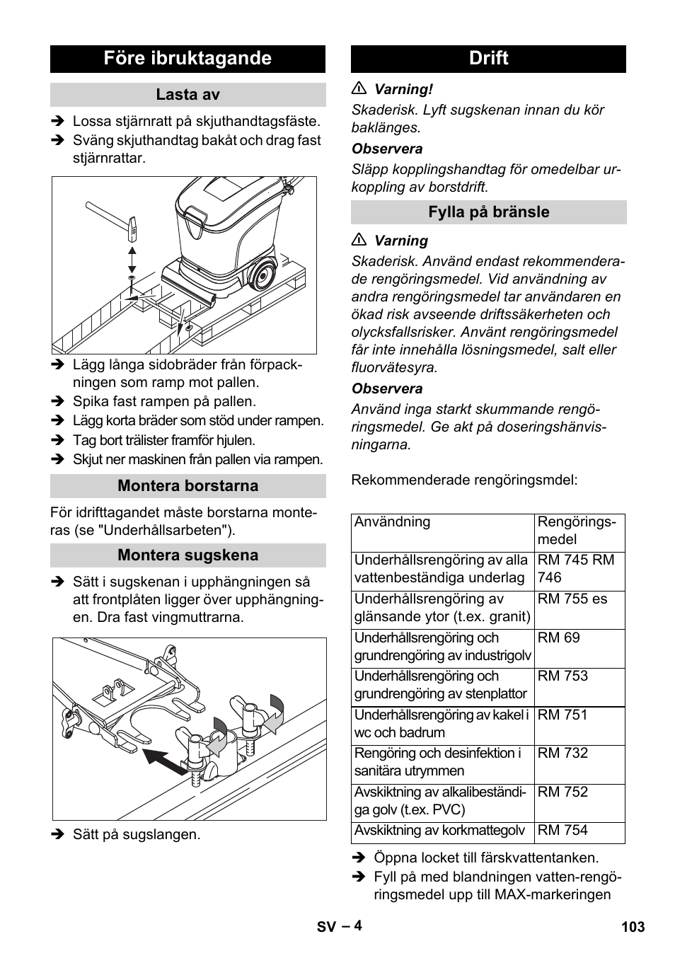 Före ibruktagande, Drift | Karcher BR 40-25 C Ep EU User Manual | Page 103 / 288