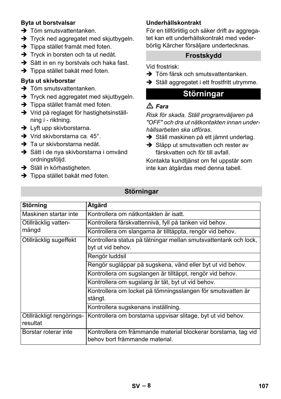 Störningar | Karcher BR 40-25 C Ep EU User Manual | Page 107 / 288