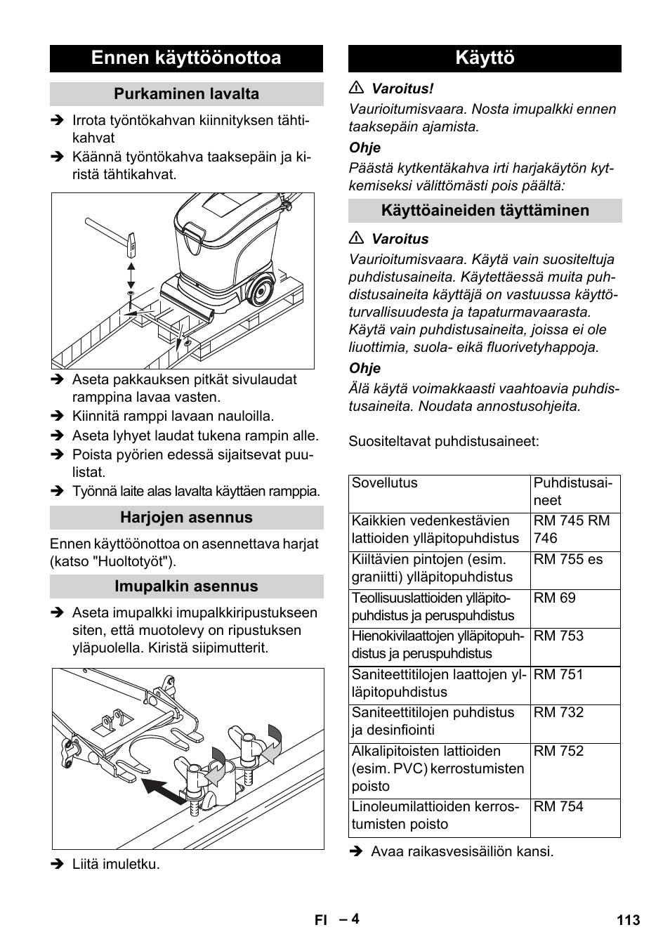 Ennen käyttöönottoa, Käyttö | Karcher BR 40-25 C Ep EU User Manual | Page 113 / 288