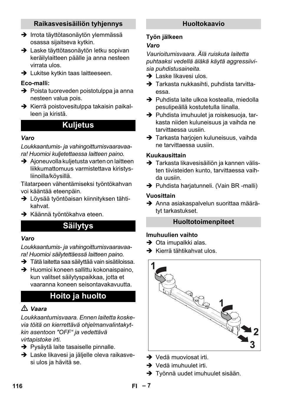 Kuljetus säilytys hoito ja huolto | Karcher BR 40-25 C Ep EU User Manual | Page 116 / 288