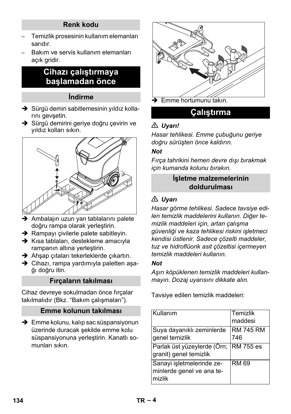 Cihazı çalıştırmaya başlamadan önce, Çalıştırma | Karcher BR 40-25 C Ep EU User Manual | Page 134 / 288