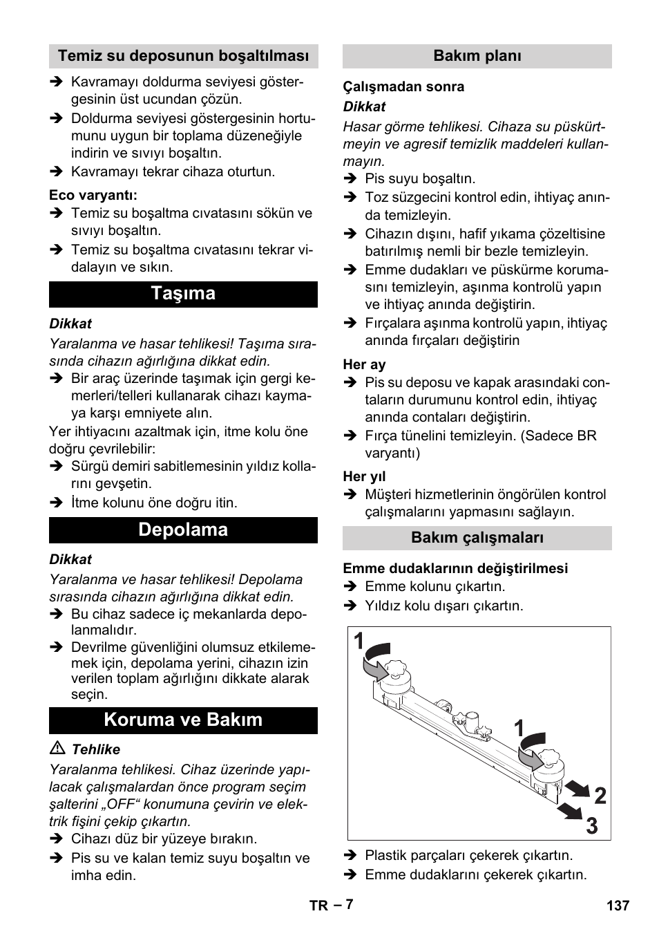 Taşıma depolama koruma ve bakım | Karcher BR 40-25 C Ep EU User Manual | Page 137 / 288