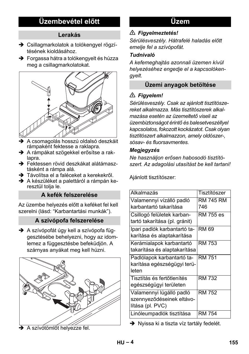 Üzembevétel előtt, Üzem | Karcher BR 40-25 C Ep EU User Manual | Page 155 / 288