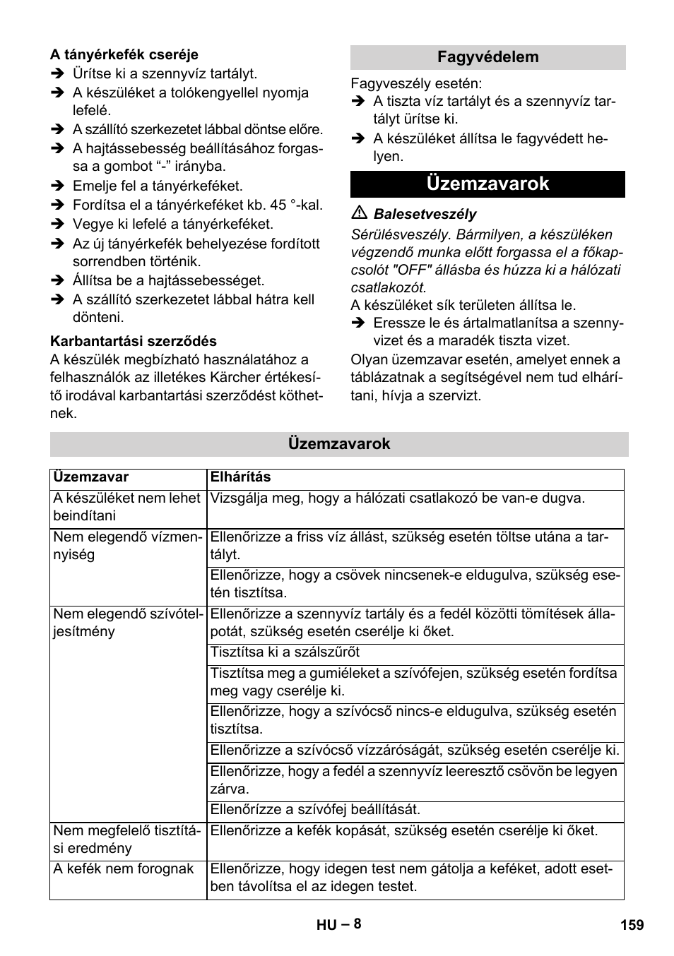 Üzemzavarok | Karcher BR 40-25 C Ep EU User Manual | Page 159 / 288