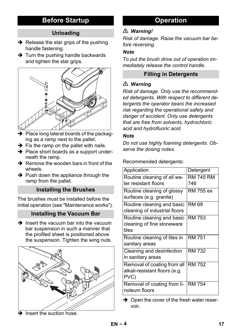 Before startup, Operation | Karcher BR 40-25 C Ep EU User Manual | Page 17 / 288