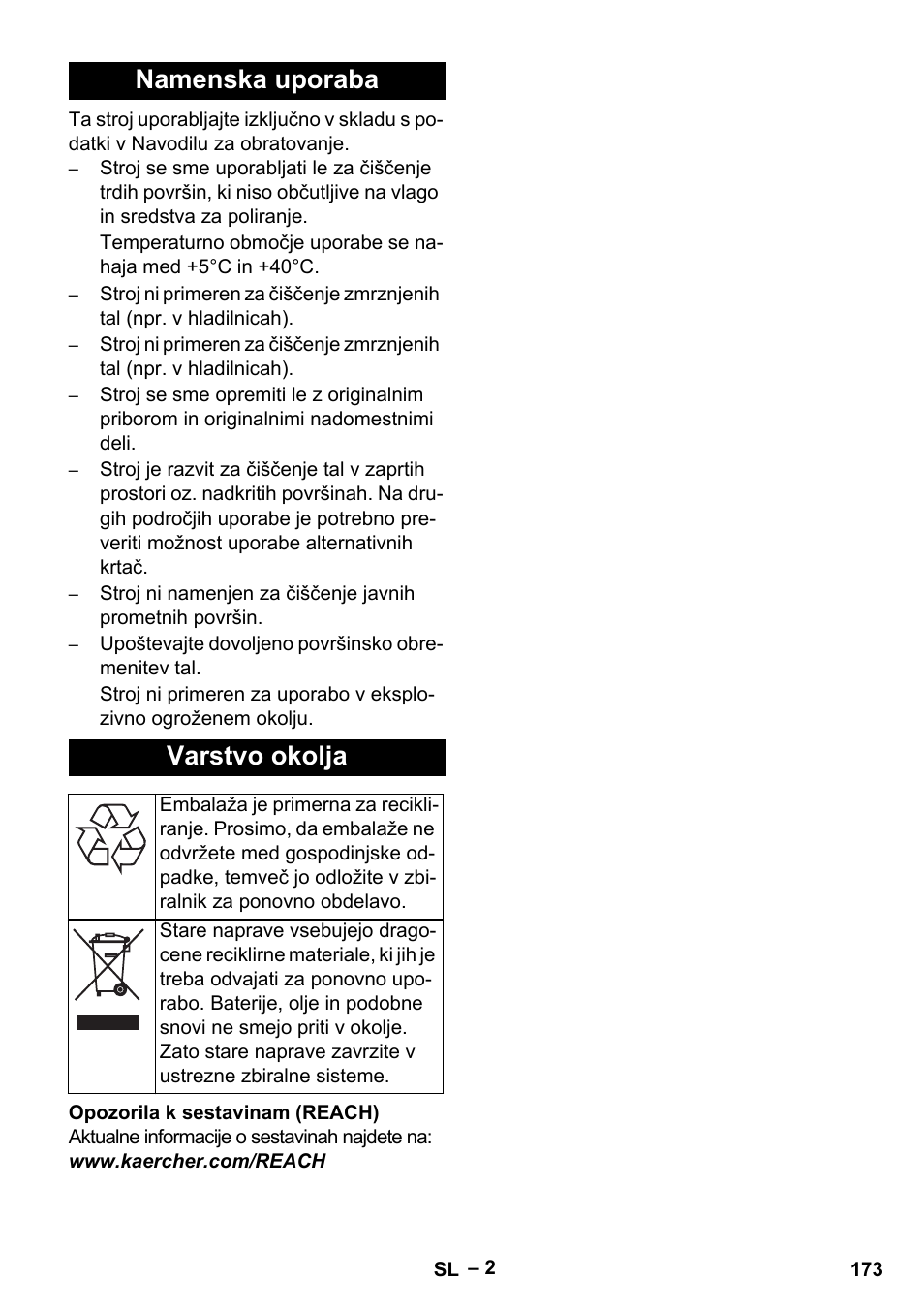 Namenska uporaba varstvo okolja | Karcher BR 40-25 C Ep EU User Manual | Page 173 / 288