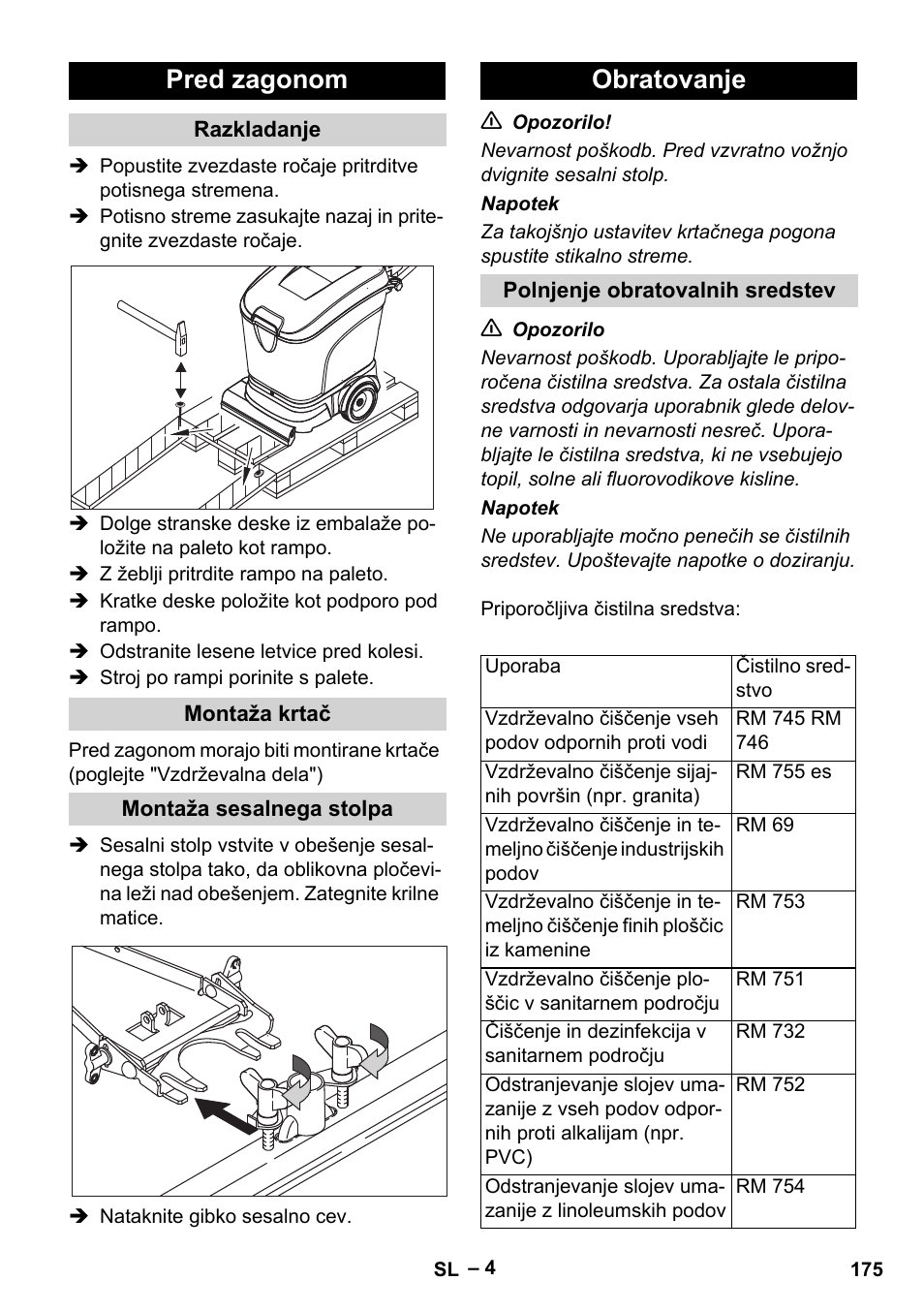 Pred zagonom, Obratovanje | Karcher BR 40-25 C Ep EU User Manual | Page 175 / 288
