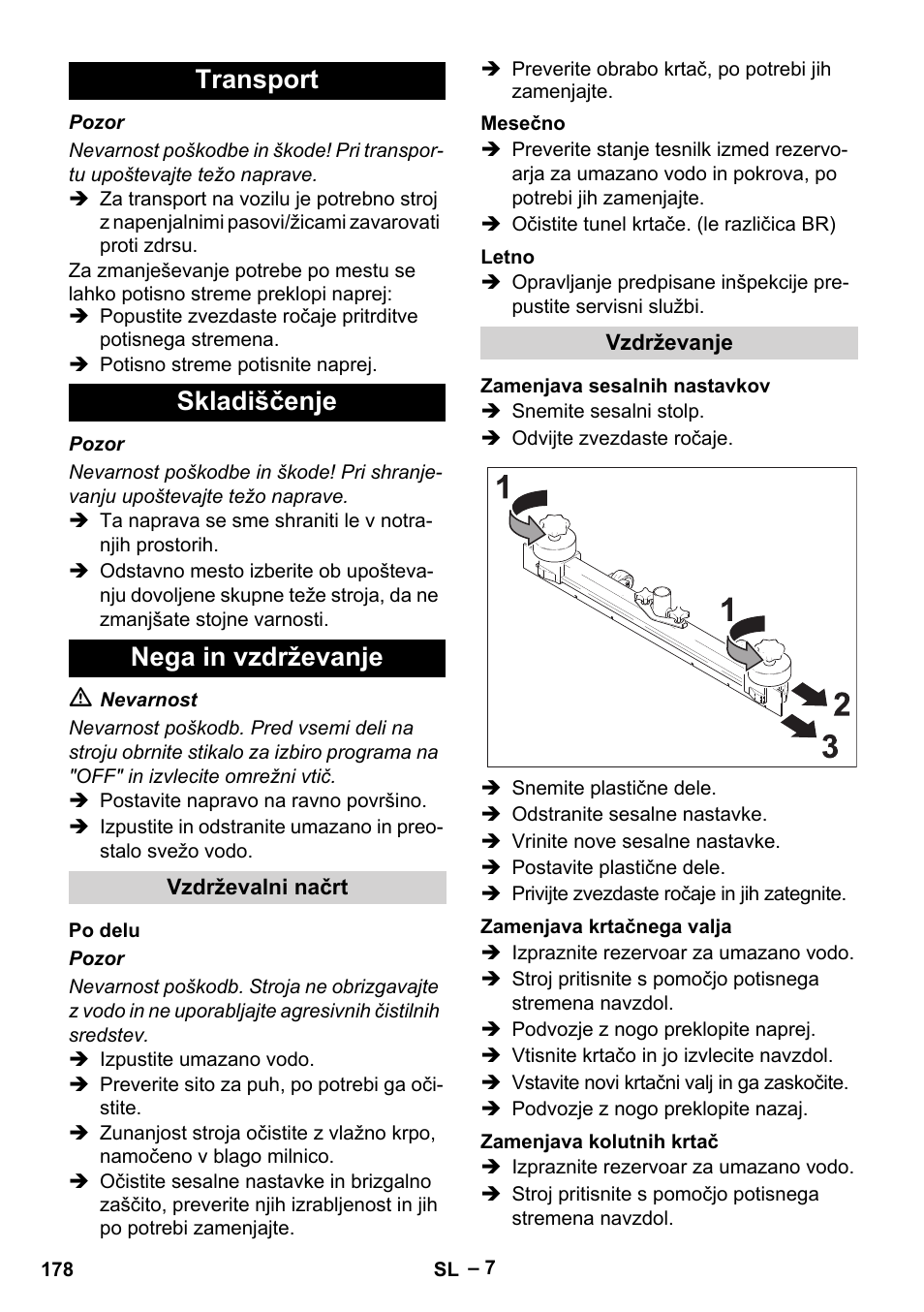 Transport skladiščenje nega in vzdrževanje | Karcher BR 40-25 C Ep EU User Manual | Page 178 / 288