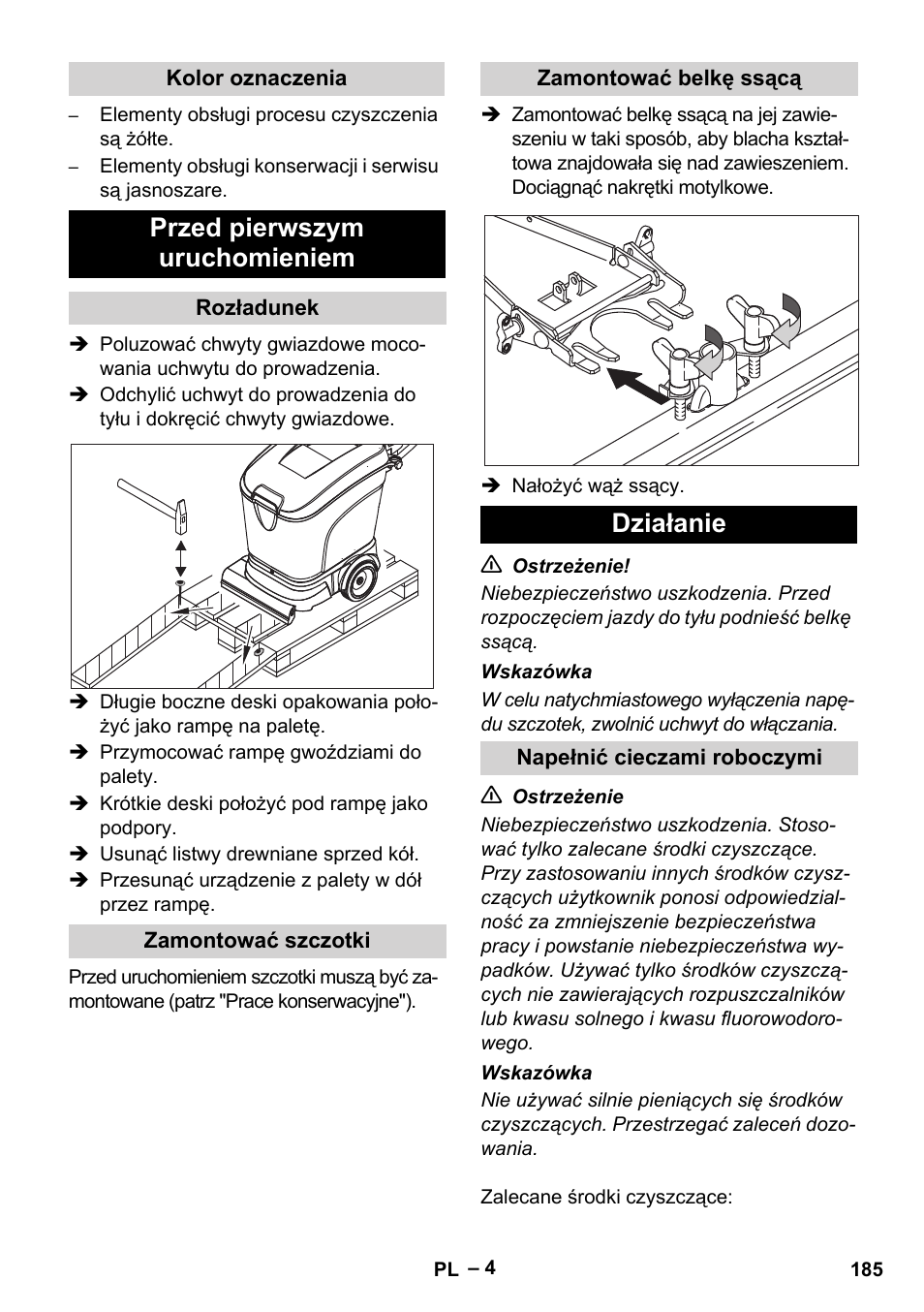 Przed pierwszym uruchomieniem, Działanie | Karcher BR 40-25 C Ep EU User Manual | Page 185 / 288